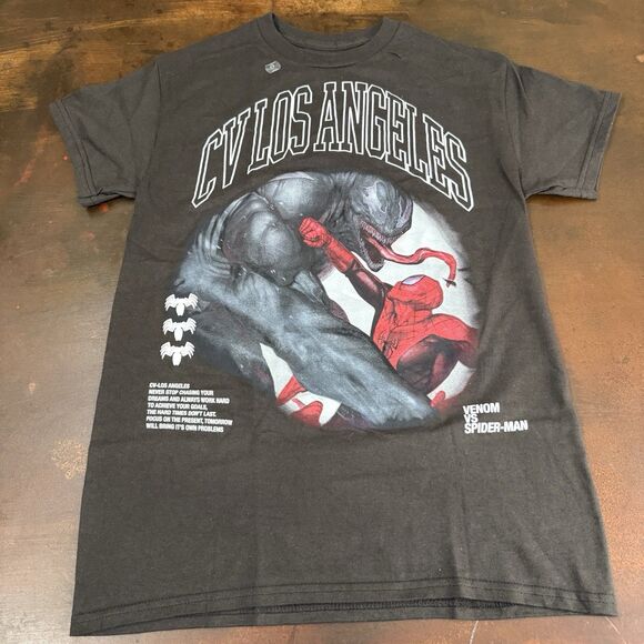 Marvel CV Los Angeles LA Spider-Man Vs Venom Big Print Graphic Sml Brown T-Shirt - Picture 1 of 7